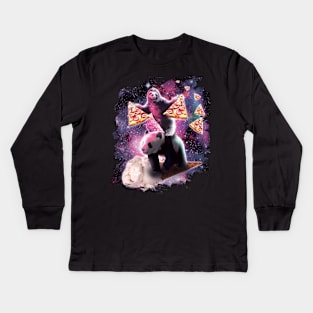 Space Sloth With Pizza On Panda Riding Ice Cream Kids Long Sleeve T-Shirt